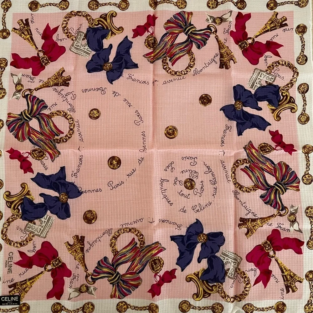 Vintage Celine Paris Arc-de-Triomphe Medallion Era Cotton Voile Scarf BNWT 1970s - Picture 8 of 13
